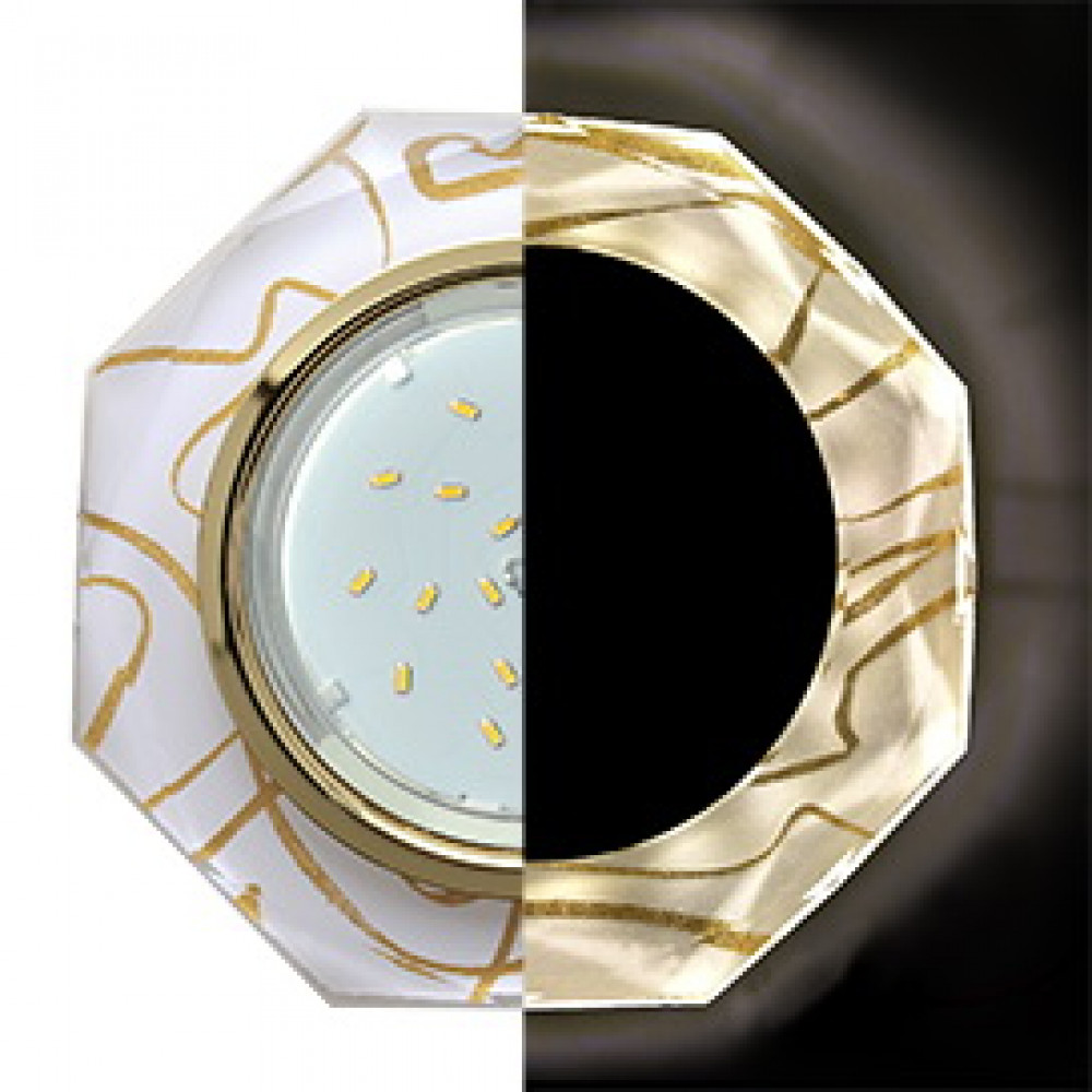 Ecola GX53 H4 LD5312 Glass Стекло 8-угольник с прямыми гранями с подсветкой золото - золото на белом 38x133 (к+)