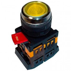 Кнопка TDM ABLF-22 d22мм 1з+1р 230В подсветка жёлтый (10)