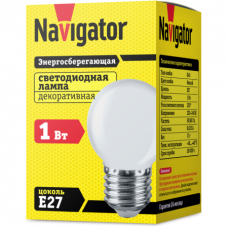 Лампа диодная шар G45 1Вт Е27 Navigator белый (10/100)