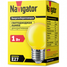 Лампа диодная шар G45 1Вт Е27 Navigator желтый (10/100)