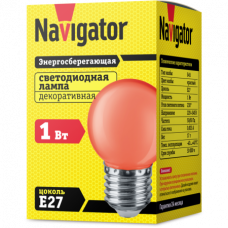 Лампа диодная шар G45 1Вт Е27 Navigator красный (10/100)